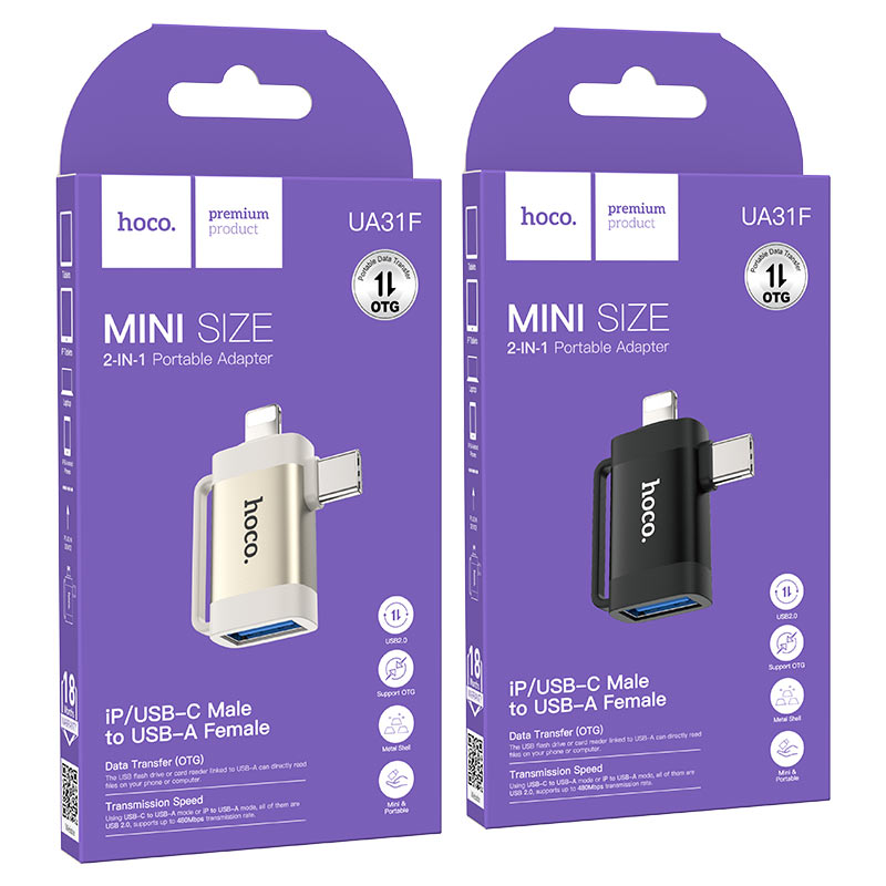 Hoco Adapter for Lightning and Type-C to USB-A “UA31F Hoco Adapter for Lightning and Type-C to USB-A “UA31F